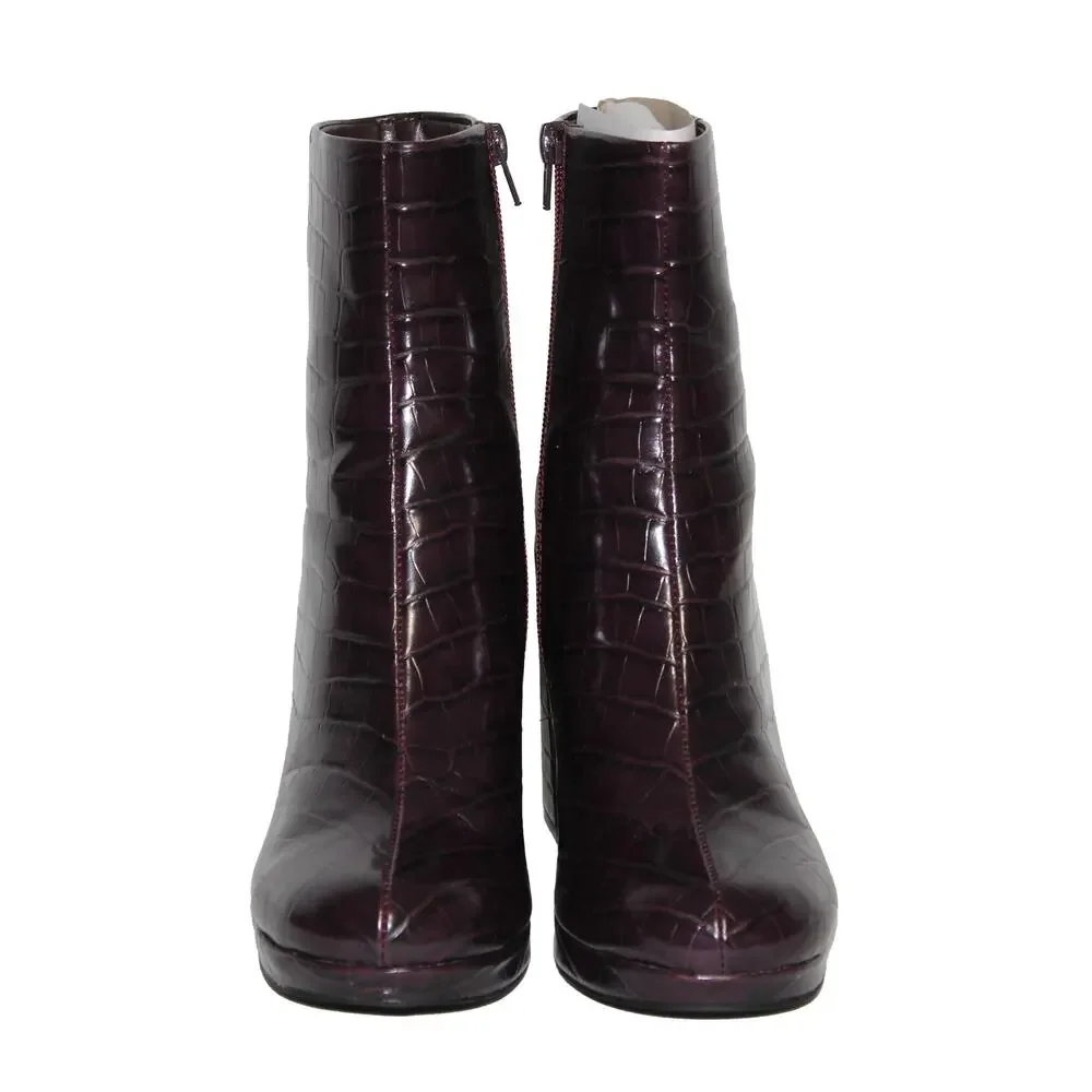 Rachel Zoe Deep Mahogany Croc-Embossed Maya Heeled Platform Bootie Size 9